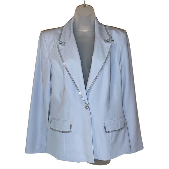 Together Jackets & Blazers - Together Spiegel Vintage 1990s Sky Blue Blazer Sequined Trim 10